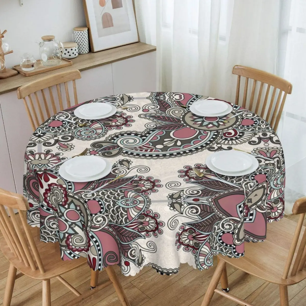 

Mandala Flower Deanfun Colorful Tablecloth Round Oilproof Table Cloth Cover for Party 60 inch