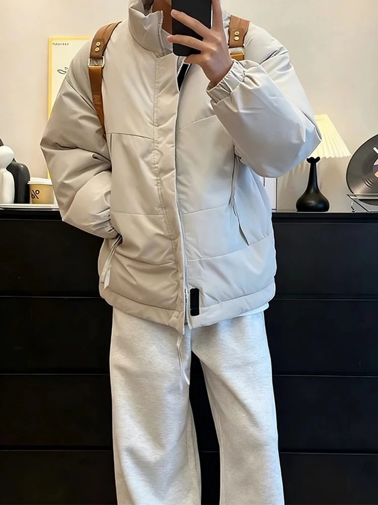 

American Style Stand Collar Flight Jacket Cotton Men's Autumn Winter Thickened Warm Loose Couple Outerwear Cleanfit Style