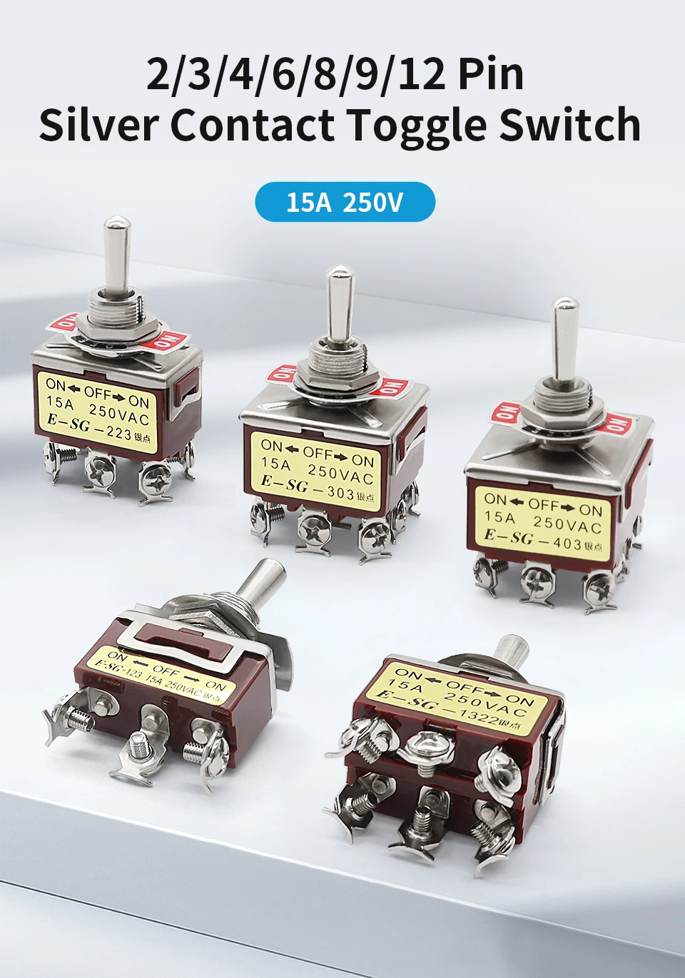 OMCH 1/5/10PCS 15A 250VAC Silber Kontakt Kippschalter E-SG Serie 2/3/4/6/8/9/12 Pin 2/3 Gang Selbst Reset/Selbstsperre – Detail 3