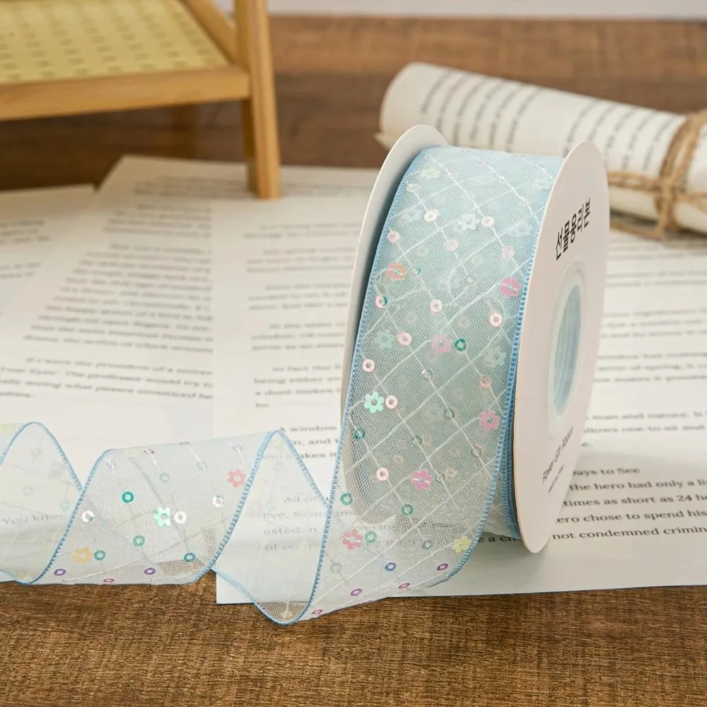Creative 10 Yards Silk Ribbon 4cm Gift Wrapping Bouquets Chiffon Ribbon Sequined Mesh Lace Fabric Gifts Packaging Material view 3