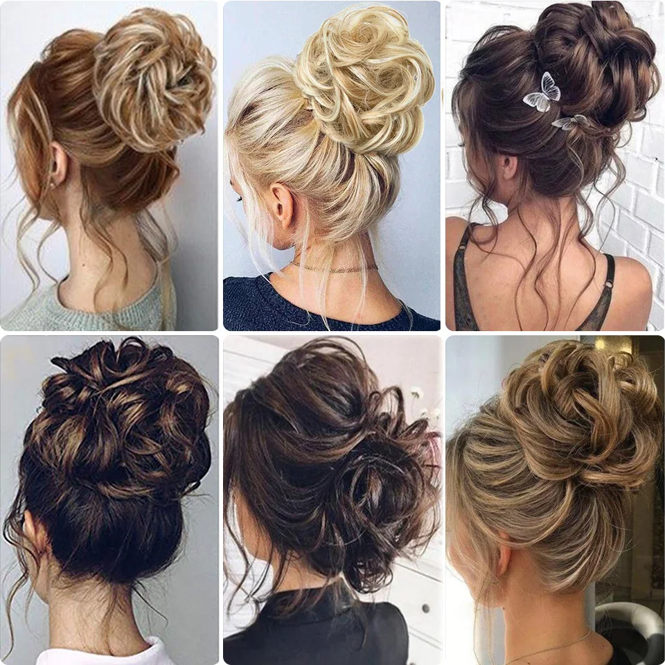 MSTN Synthetic Elastic Fake Hair Wig Bun Messy Chignon Scrunchies Elastic Band Straight Clip in Hair Ponytails Extensions Wigs