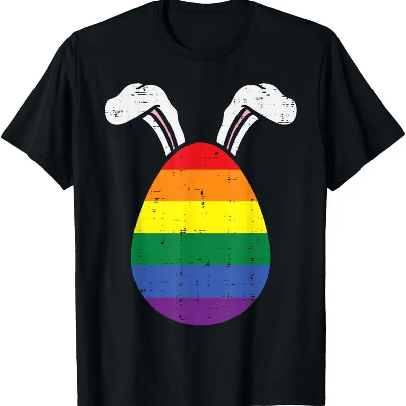 

Радужный флаг, яйцо, кроличьи уши, гей-прайд, пасхальная ЛГБТ-футболка