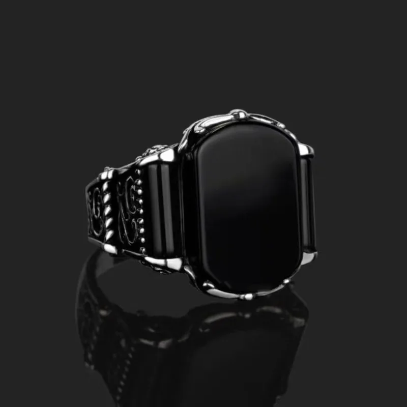 New inlaid flat acrylic ring, men's fashionable retro pattern hand jewelry