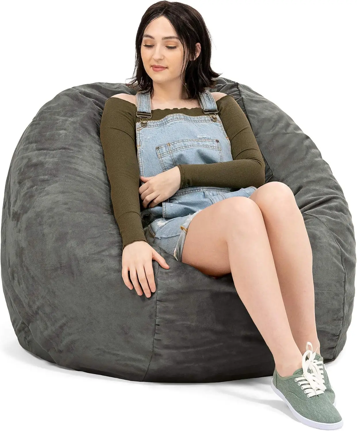 4 Ft Plush Round Bean Bag, 4-Foot, Microsuede Charcoal