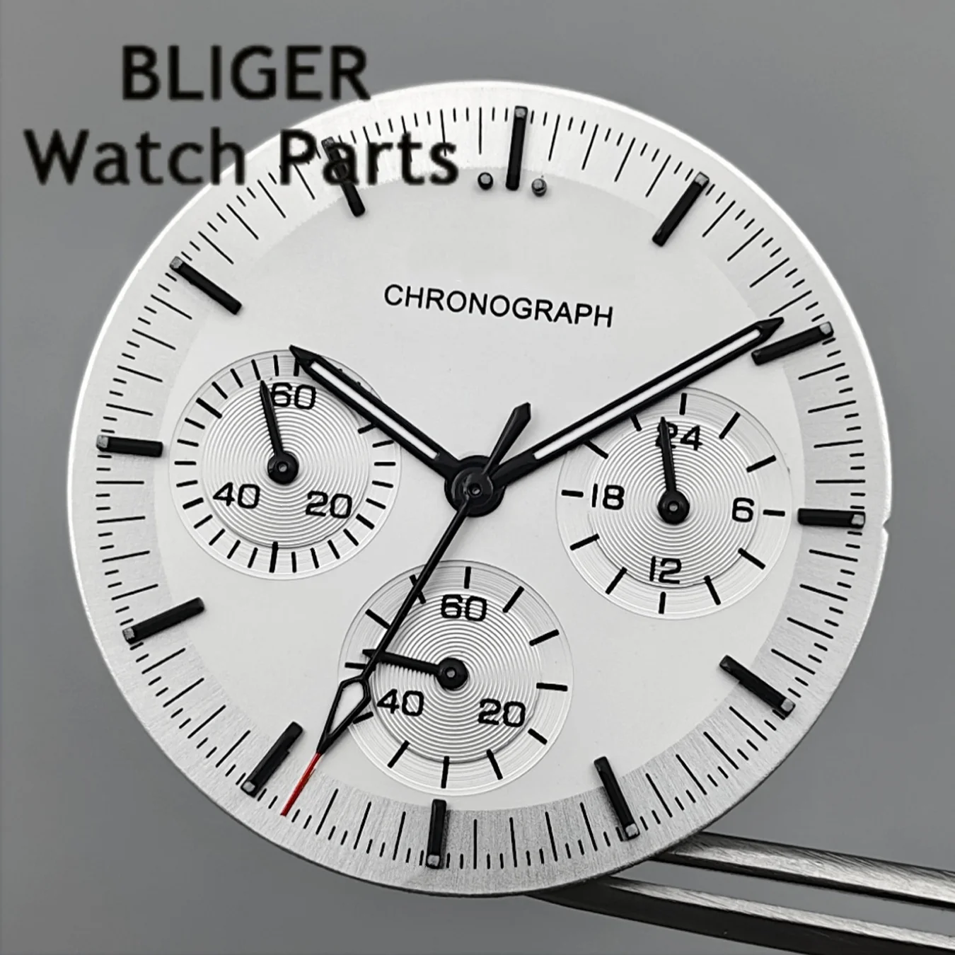 

Светящийся матовый белый циферблат BLIGER 31,5 мм с черными и красными стрелками, комплект деталей для часов, хронограф для кварцевого механизма VK63 VK63A