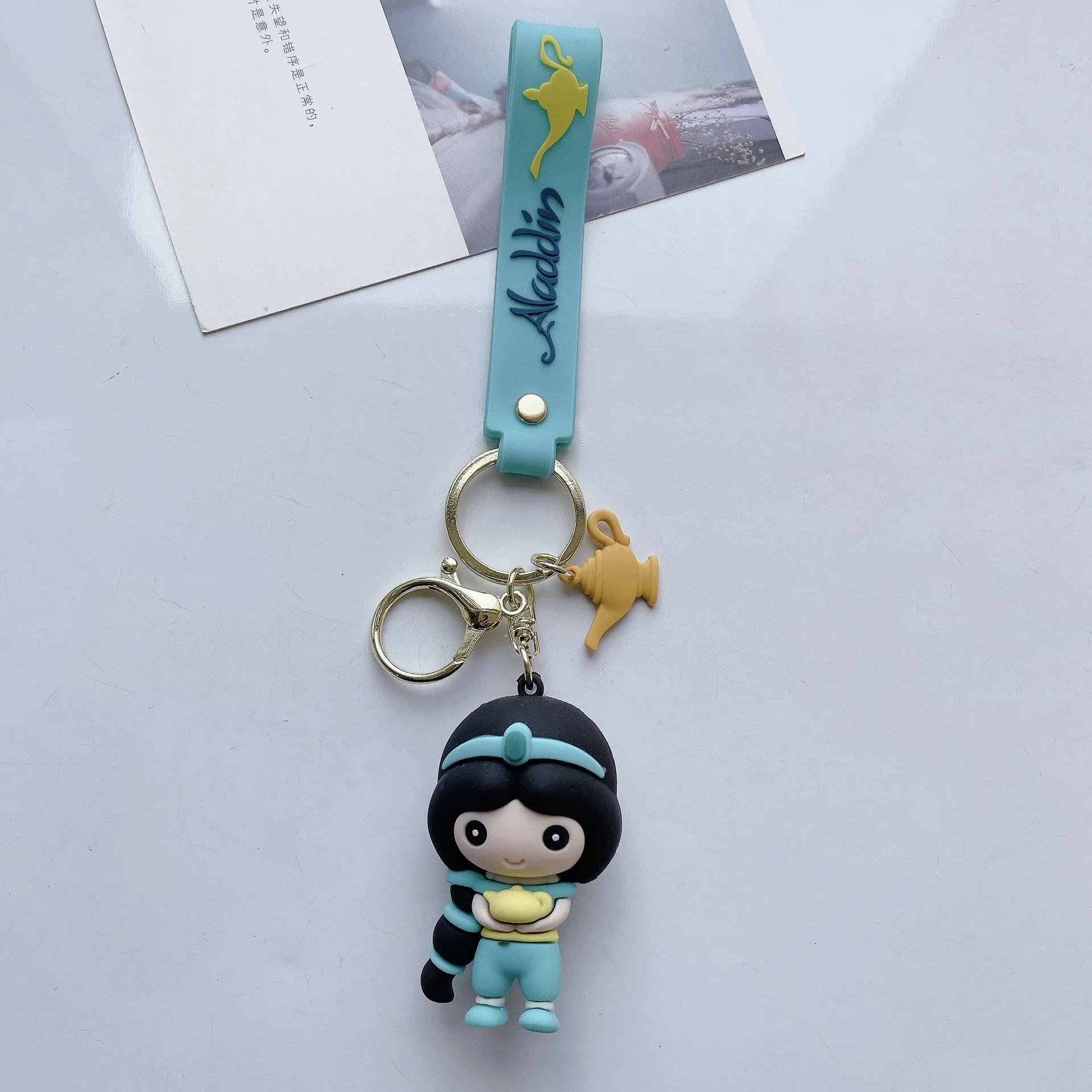 Disney Aladdin Cartoon Figure Backpack Pendant Ornament Keychain Jasmine Princess Genie Keyring Accessories Women Men Kid Gift