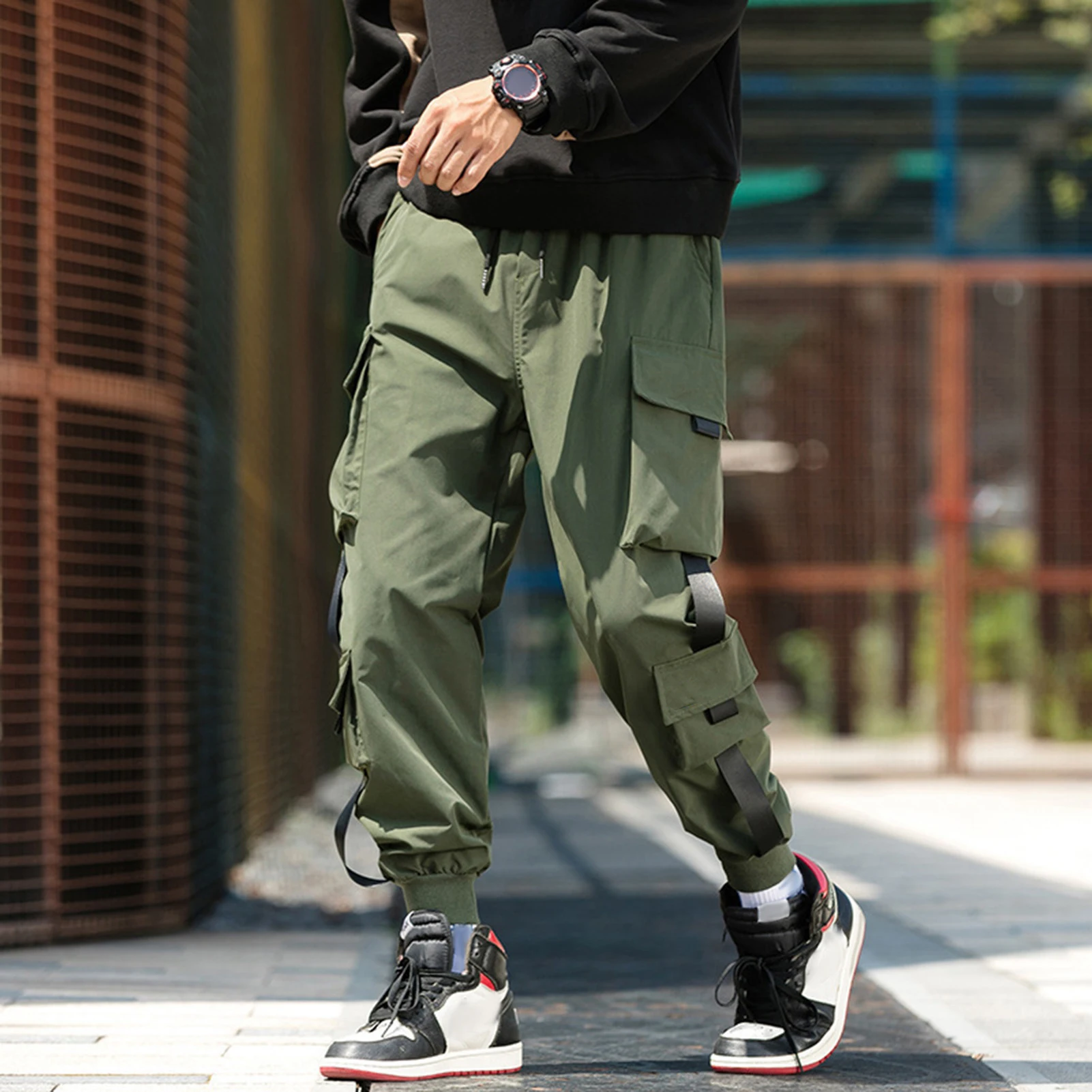 

Men Trousers Drawstring Washable Spring Drawstring Ankle Tied Cropped Pants Polyester Drawstring Pants Everyday Life