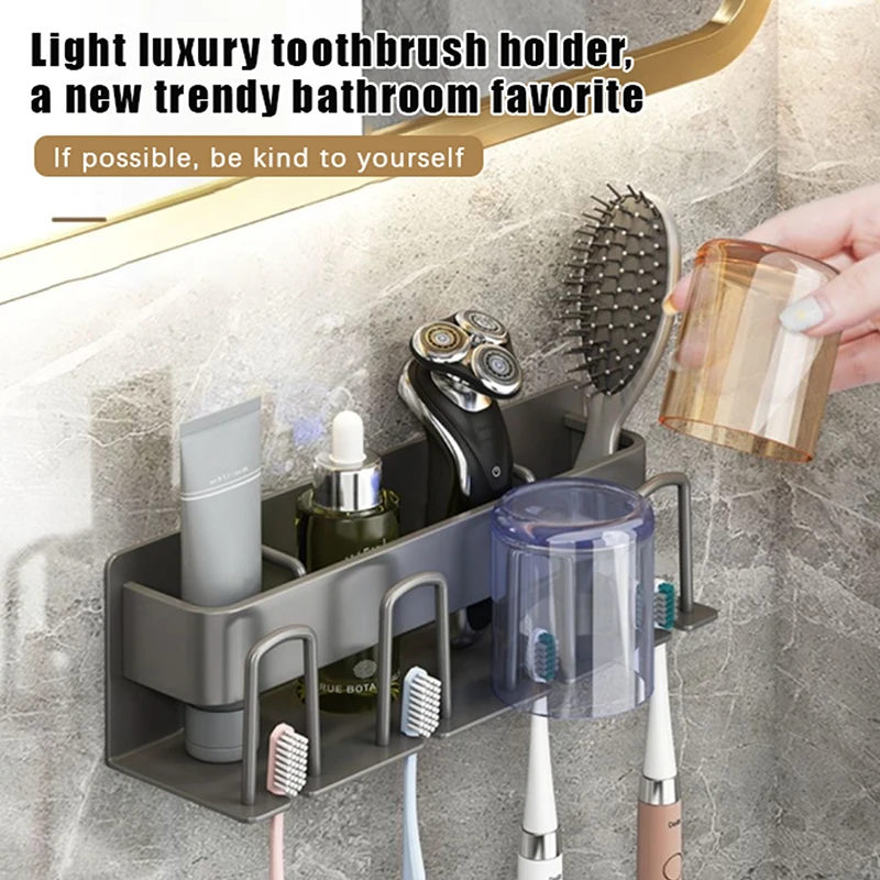 Toothbrush Holder Wall Mounted Toothpaste Dispenser Aluminium Electric Hair Brushes Storage Bathroom Accessories House Organizer