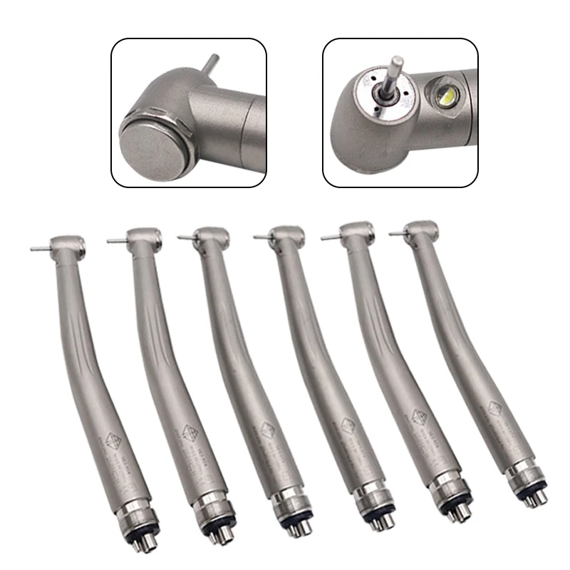 LED Dental High Speed Handpiece 4Hole Low Noise Torque Head Push Button Triple Water Spray Dentistry Sets 6pcs