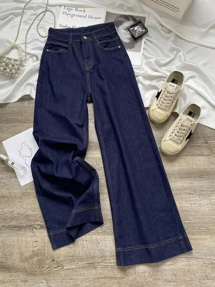 

Blue Straight Jeans for Women Early Autumn Spring 2025 New High Waist Slimming Loose Drooping Wide-Leg Pants