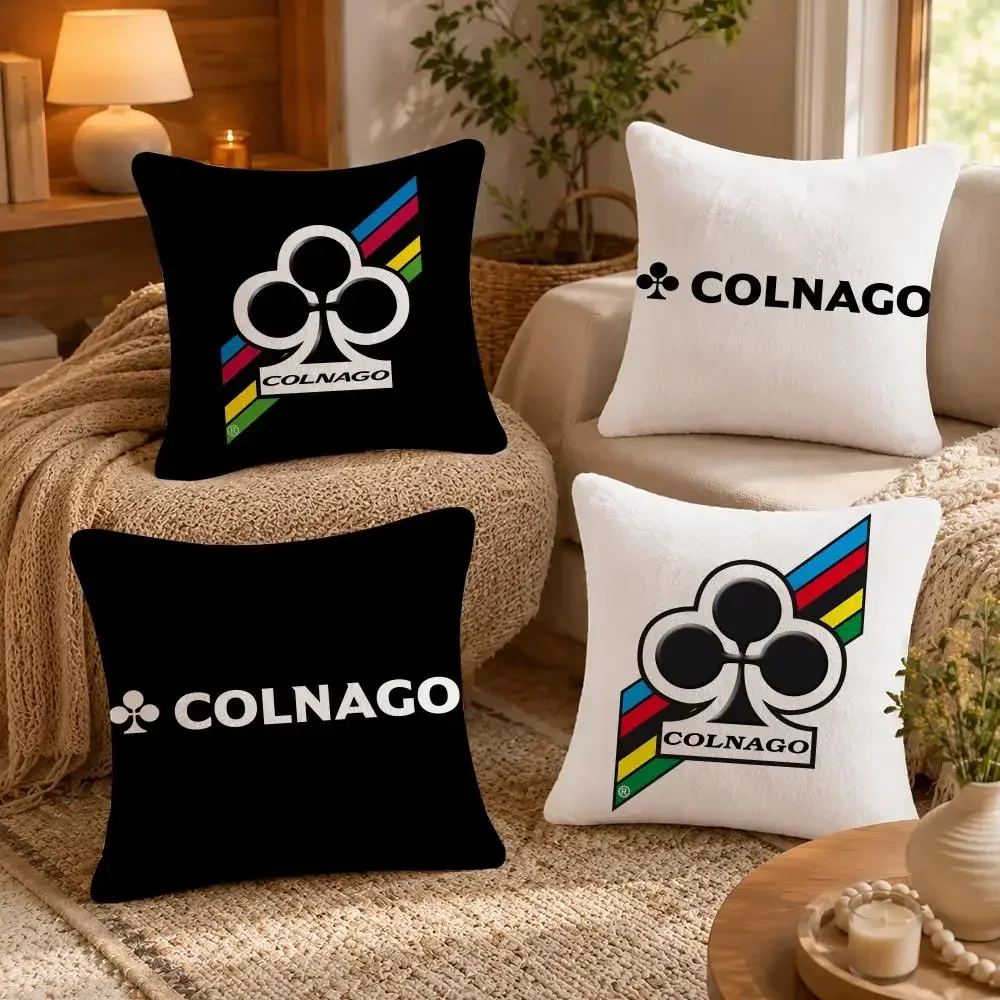 Racing C-ColnagoS Bicycle Logo Cushion Cover Soft Short Plush Pillow Case Double Sided Print Washable Sofa Bed Home Decor Gift