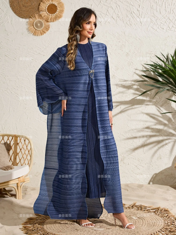 

2025 Fashion Loose Women's Clothing Set Miyake Pleated Cloak Jacket Dress Casual Two-piece Set Summer New