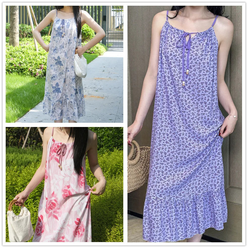 

Women Summer Viscose Sleepshirts Flower Cute Nightgowns Sleeveless Women's Clothes Nightdress Sleepwear