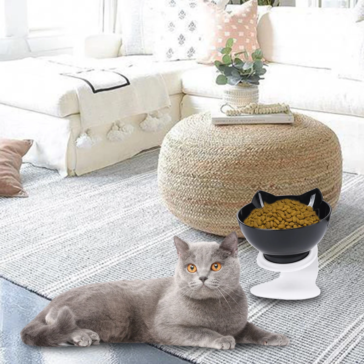 

1pc Plastic Cat Feeder Neck Guard Anti-Slip Thicken Pet Bowl Bite Resistant Water Container For Cats