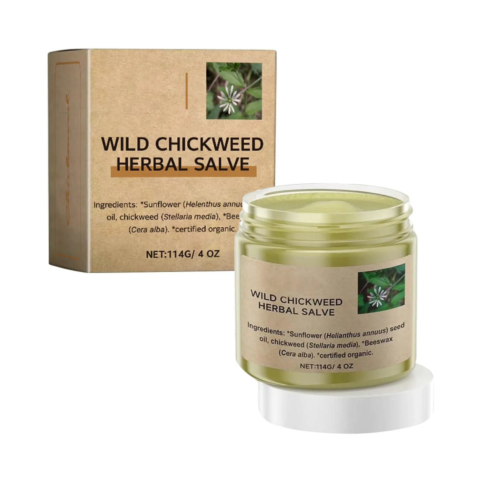 Wild Chickweed Herbal Salve, Organic Chickweed Salve Cream, Organic Herbal Salve, Wild Chickweed Herbal Salve Tea