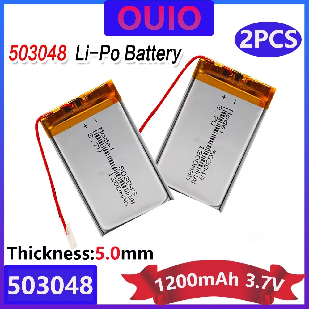 2pcs 503048 Rechargeable Battery 3.7V 053048 1200MAH Lithium Polymer Battery For MP3 MP4 Bluetooth GPS Wireless Stereo Headset