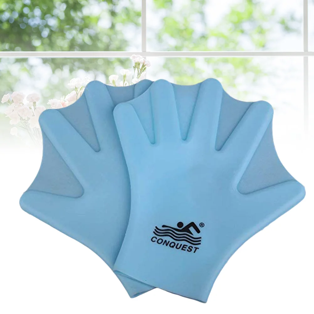 1 Pair Silicone Swimming Gloves Webbed Aquatic Fit Traning Gloves Paddle Diving Gloves Hand Web (Adult, Sky Blue)