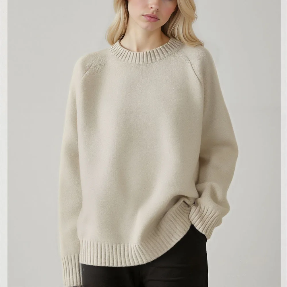 

Pullovers Women Sweaters Tops Casual Loose Round Neck Full Sleeve Jumpers Y2k Streetwear Elegant Knit Solid Autumn Winter 2025
