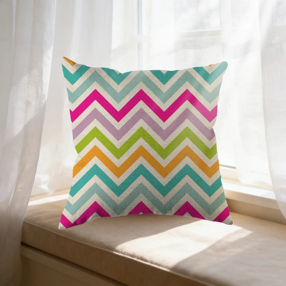 1pc Modern Geometric Cushion Cover Multicolor Chevron Zigzag Print Pillowcase For Sofa Bedroom Decorative Throw Case 45x45cm