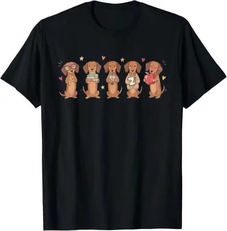 Lustiges Lehrer-T-Shirt mit Dackel-Motiv, Niedlicher Wienerhund, Erster Schultag, Y2k-Schulmode, Klassenzimmer-Aktivitäten, Grafische Kleidung, Neuheit – Detail 7