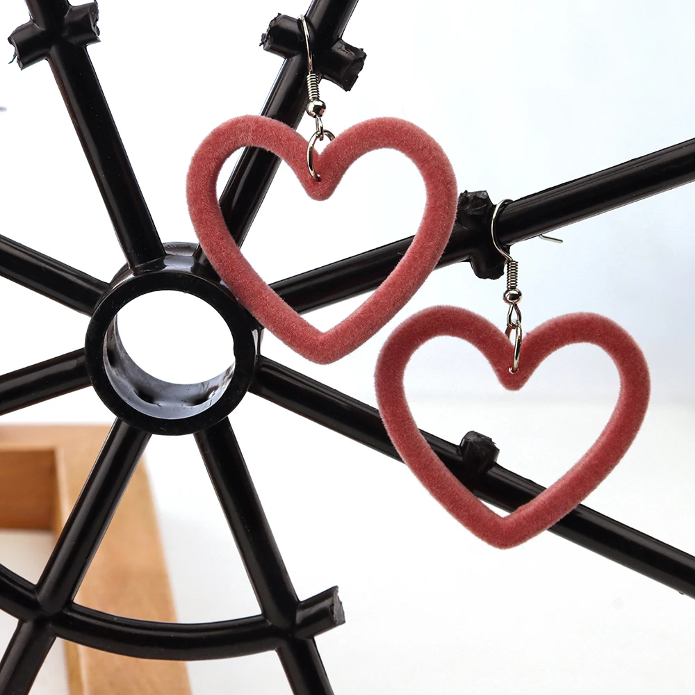 20 PCS 3D Flocking Delicate pink heart-shaped pendant can be necklace earrings make DIY handmade jewelry accessories wholesale