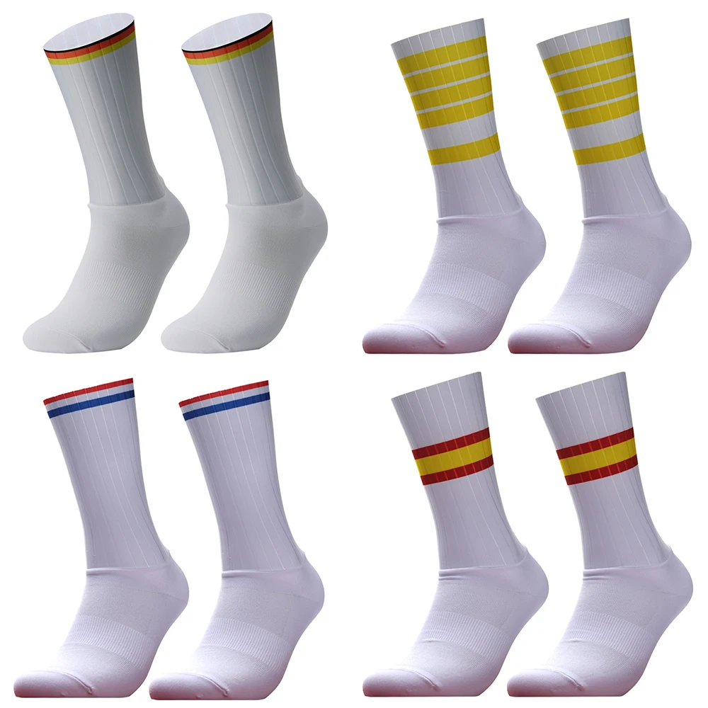 Aero 2025 Striped Pro Team Cycling Socks Non-Slip Seamless Silicone Running Sports Road Bike Socks