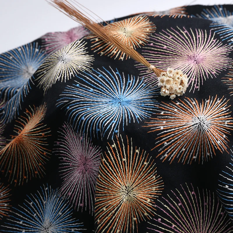 

Thick Cotton Linen Fireworks Pattern Embroidered Fabric Bag Pillows Cushion Tablecloth Diy Sewing Fabric