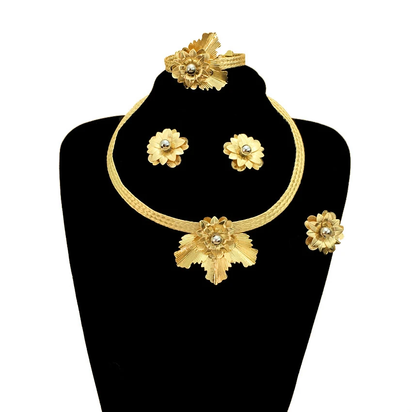 Yuminglai Flower Dubai Gold-Plated Jewelry Set Brazilian Italian Women Wedding Anniversary Gifts FHK13185