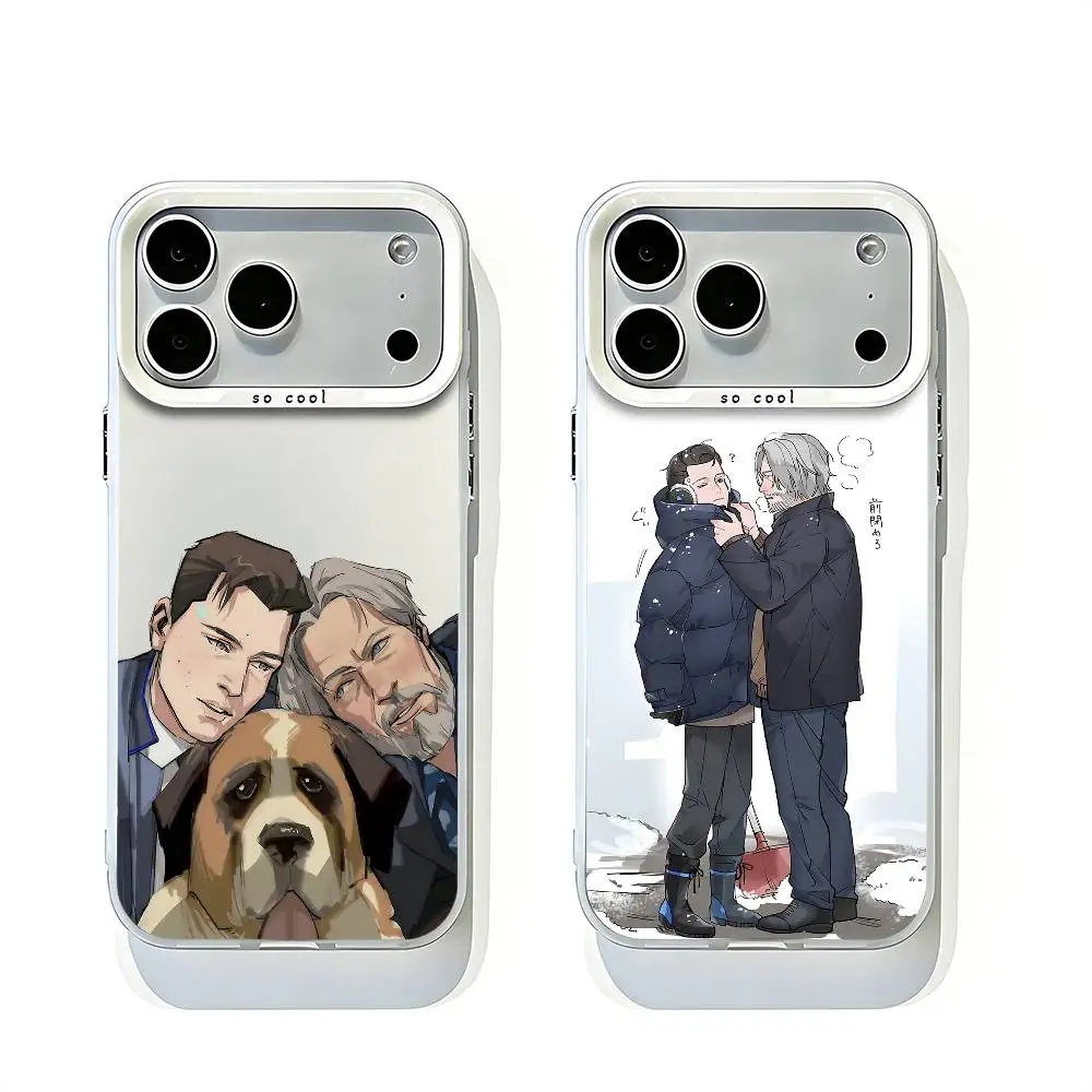 

Hank and Connor Hug D-Detroit White Matte So Cool Lens Bumper Printed Cover For iPhone 16 15 17 14 11 12 13 Pro Max
