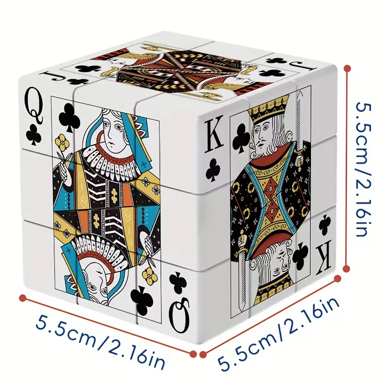 Personalized Playing Card Print 3X3 Magic Cube 5.5cm Speed Competition Cube Stress-Relief Educational Fun Toy Gift for Children and Adults Playing Card Pattern 3X3 Magic Cube Creative Printed Cube Personalized Stress-Relief Educational Toy Competition Speed Fun Cube