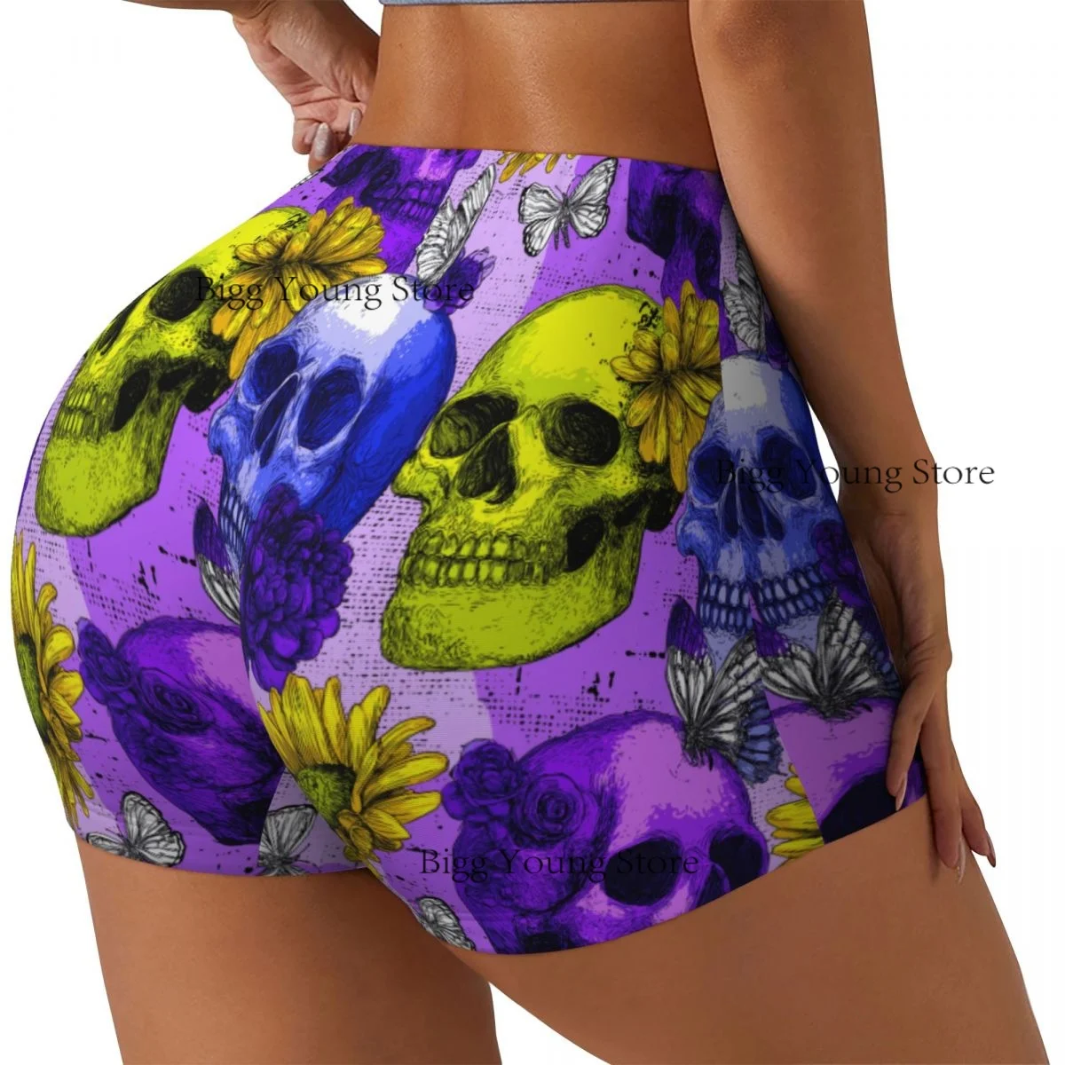 Women Yoga Shorts Multicolored Skulls  Workout Shorts Fitness quick-dry Ladies Yoga Gym Running Booty Shorts Pants Sportswear