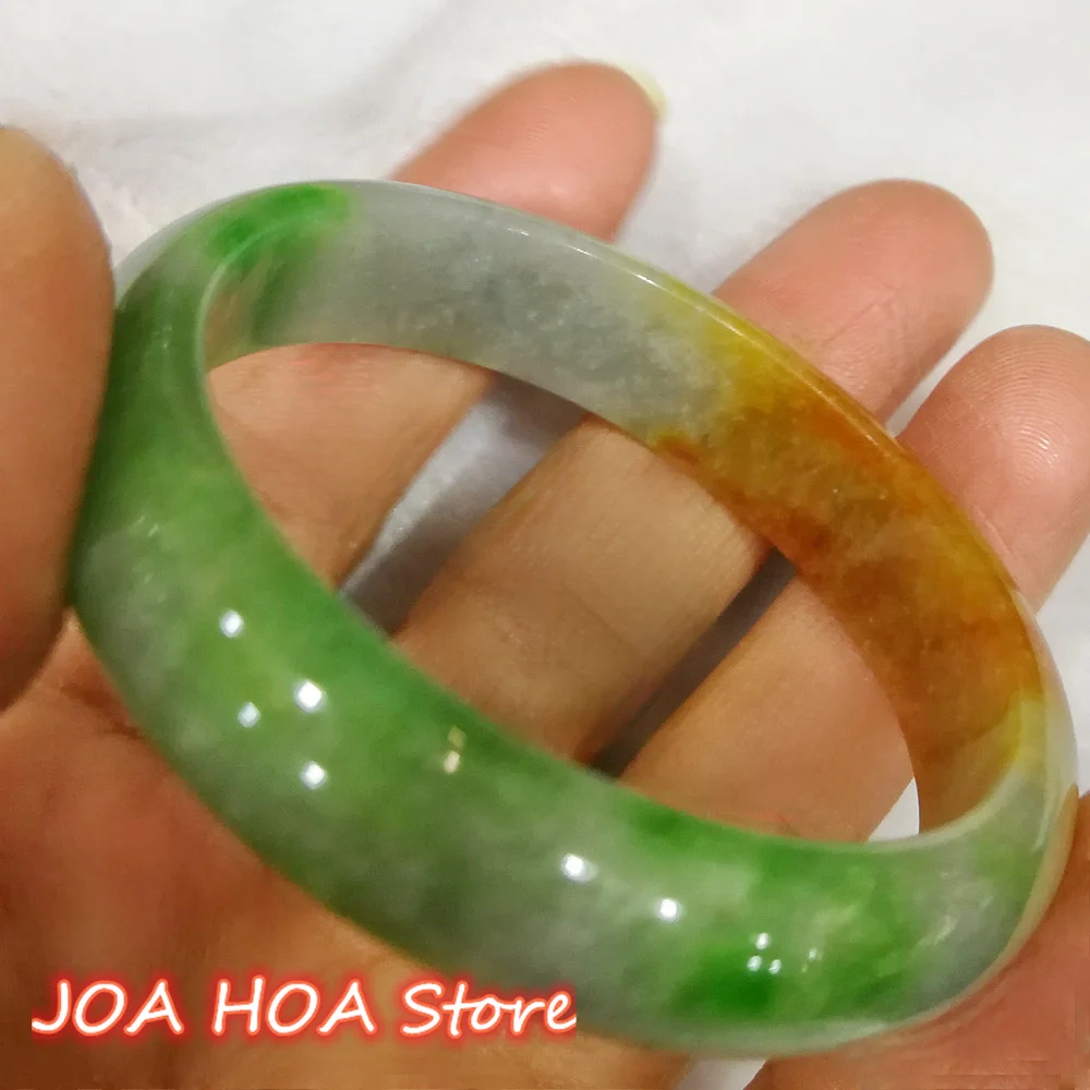 New Natural Myanmar A+ Emerald Tricolor Slightly Pretty Jadeite Bangle Exquisite Fashion Jade Bracelet Elegant Fine Jewelry