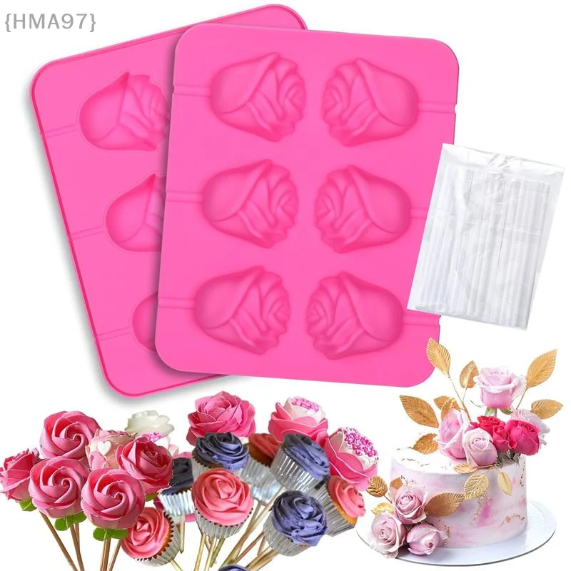 3D-Rosen-Blumen-Lutscher-Formen, 6 Rosen-Käse-Stick, Silikonform, Lutscher, Schokolade, Kuchen, Dekoration, Backform, Küchenwerkzeug, DIY