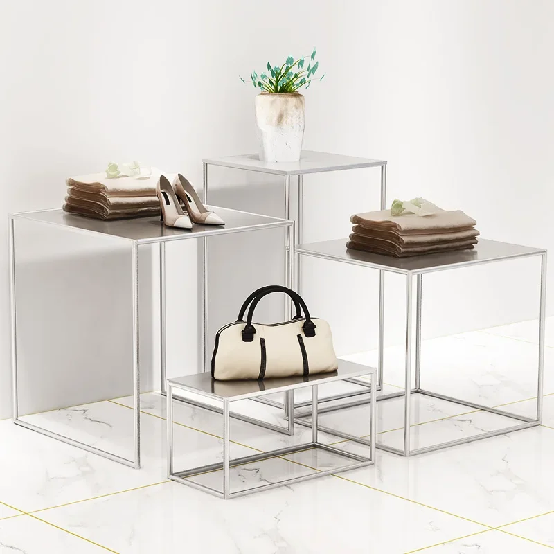Clothing store high and low water platform shopping mall shoe bag display stand window middle island table flower shop wrought i