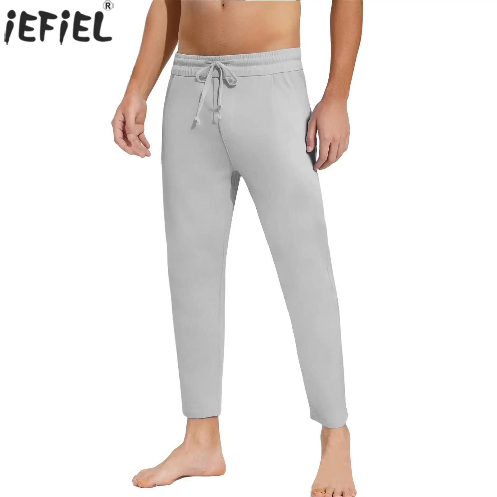 

Men Casual Loose Pants Stretchy Trousers Drawstring Elastic Waistband Straight-Leg Trousers for Yoga Beach Sports Daily Wear