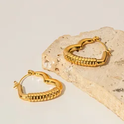 New ins Stainless Steel Heart Texture Earring For Women Vintage Geometric Heart Earrings Fashion Jewelry Gift