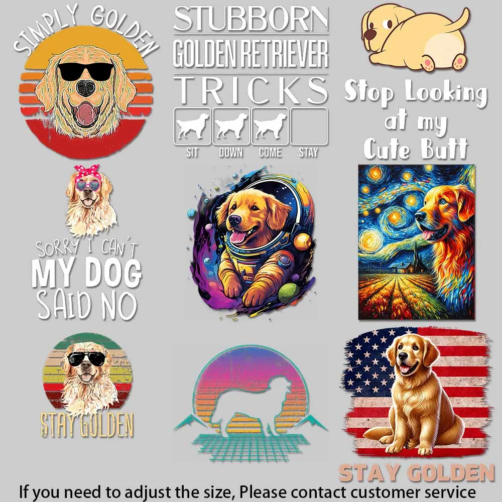 Trendy Golden Dog Iron On Transfers - Artistic, Retro Designs for Pet Lovers & Fashion DIY High-Quality Washable Prints