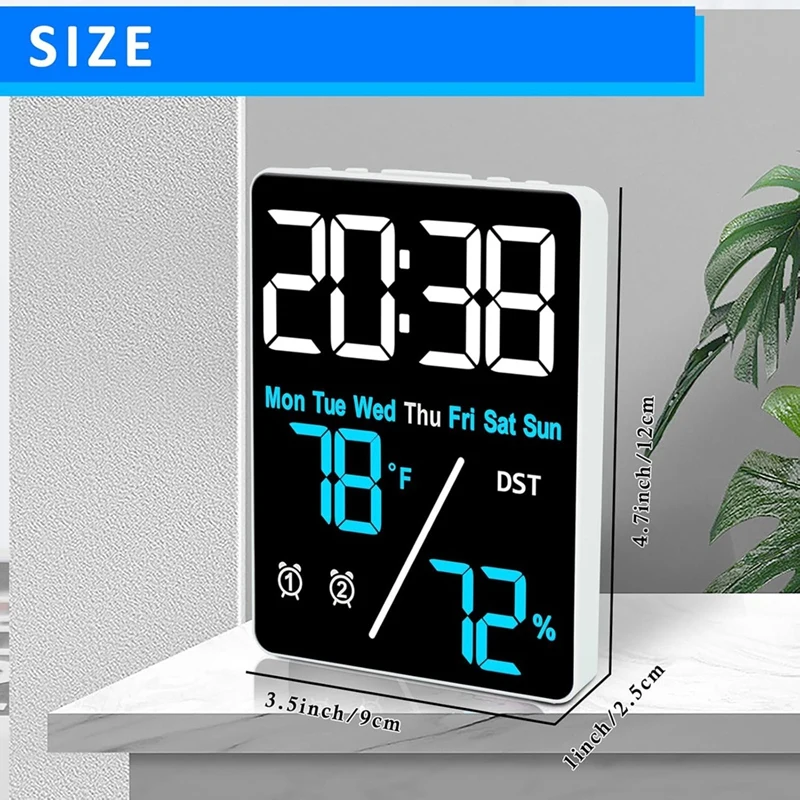 Digital Room Thermometer Hygrometer Alarm Clock For Desk, Indoor Humidity And Temperature Measurement With LED Display