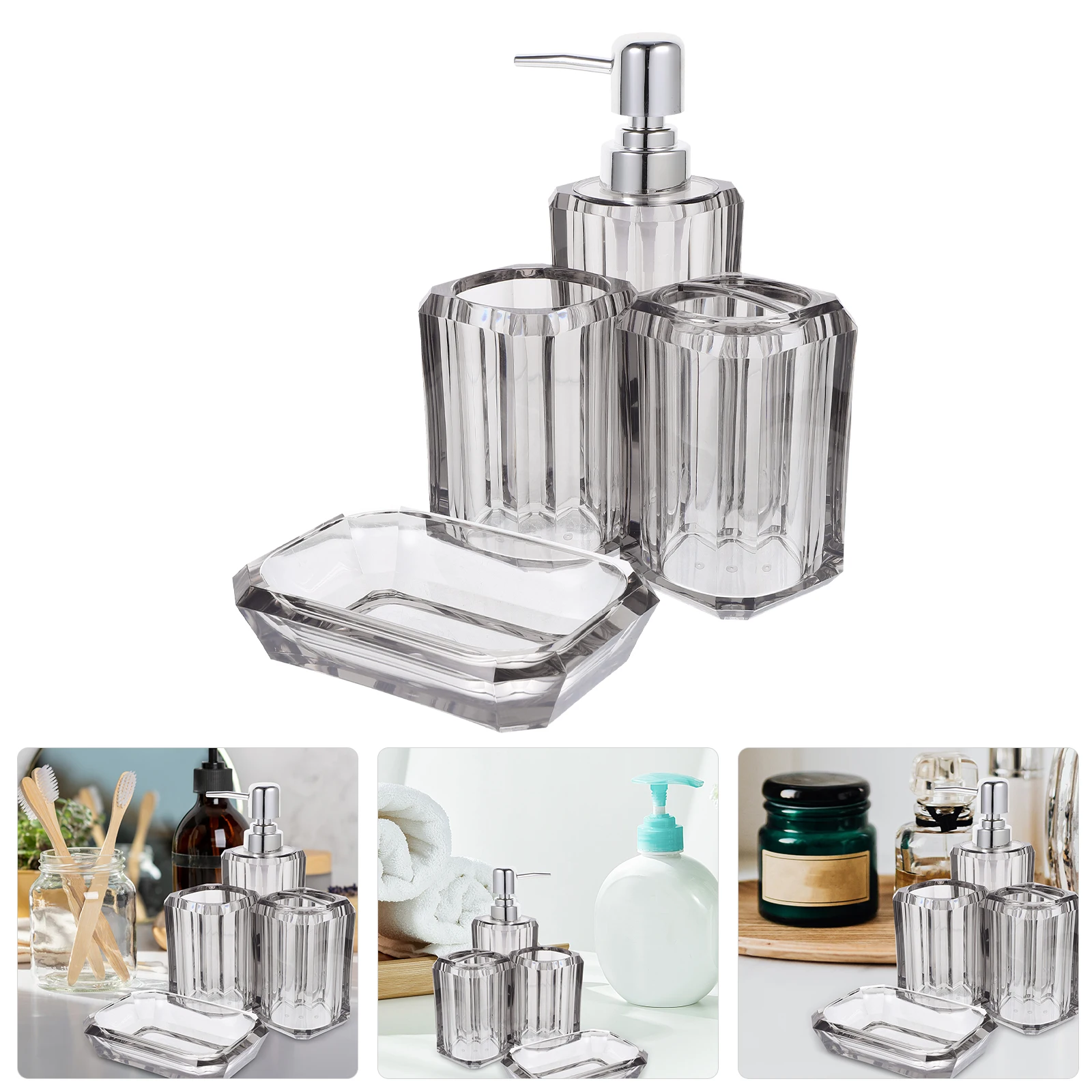

Bathroom Toilet Four-piece Set Shampoo Container Mouthwash Cup Restroom Accessories Acrylic Soap Holder and Decor Dad
