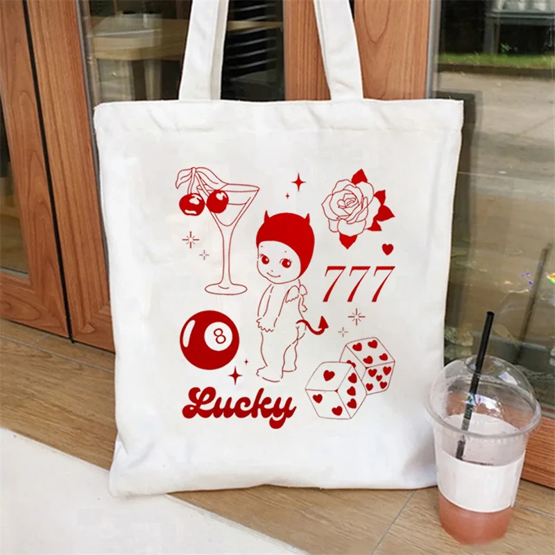 Sonny Angel Tote Bag Kewpie Cherub Book Bag Sonny Angel Merch Lucky Girl Eco Canvas Tote Devil Sonny Reusable Shopping Bag