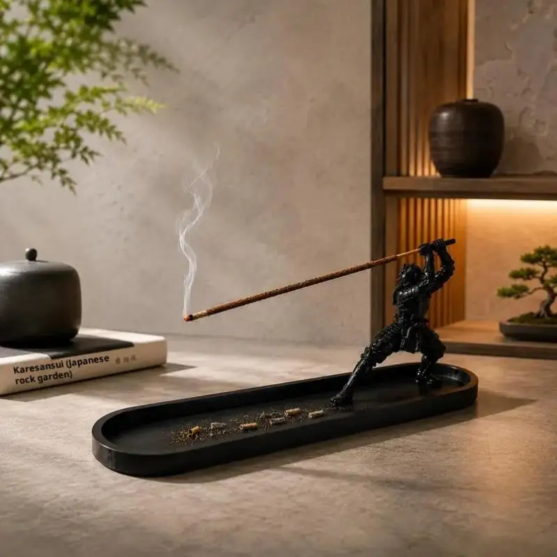 1Pcs Samurai Style Incense Burner With Ash Catcher & Storage Compartment Yoga Altar Decor Warrior Incense Holder-New