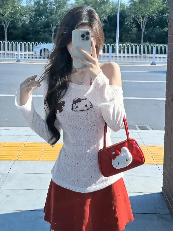 

Sweet Spicy Print Sun Protection Shirt T-Shirt Red Neck Hanging Strap Short Skirt Summer Two-Piece Set Women's Fashion