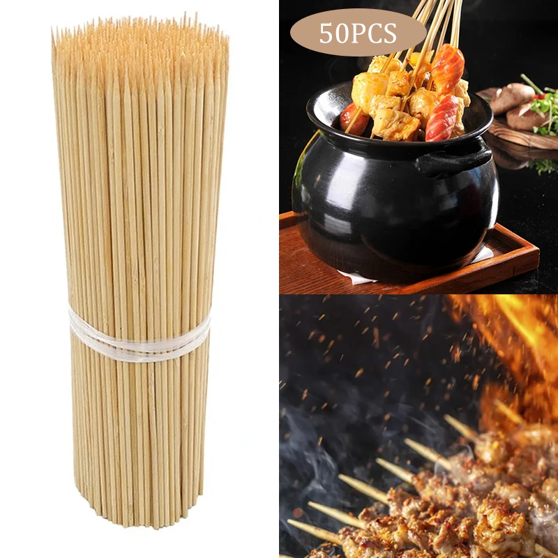 40cm 50pcs Bamboo Wooden BBQ Skewers Food Bamboo Meat Tool Barbecue Party Disposable Long Sticks Catering Grill Camping