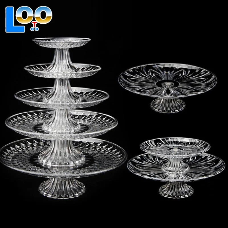 Acrylic Clear Serving Plates Fruit Dessert Salad Tray Cupcake Display Stand Round Dinner Plate Kitchen Supplies