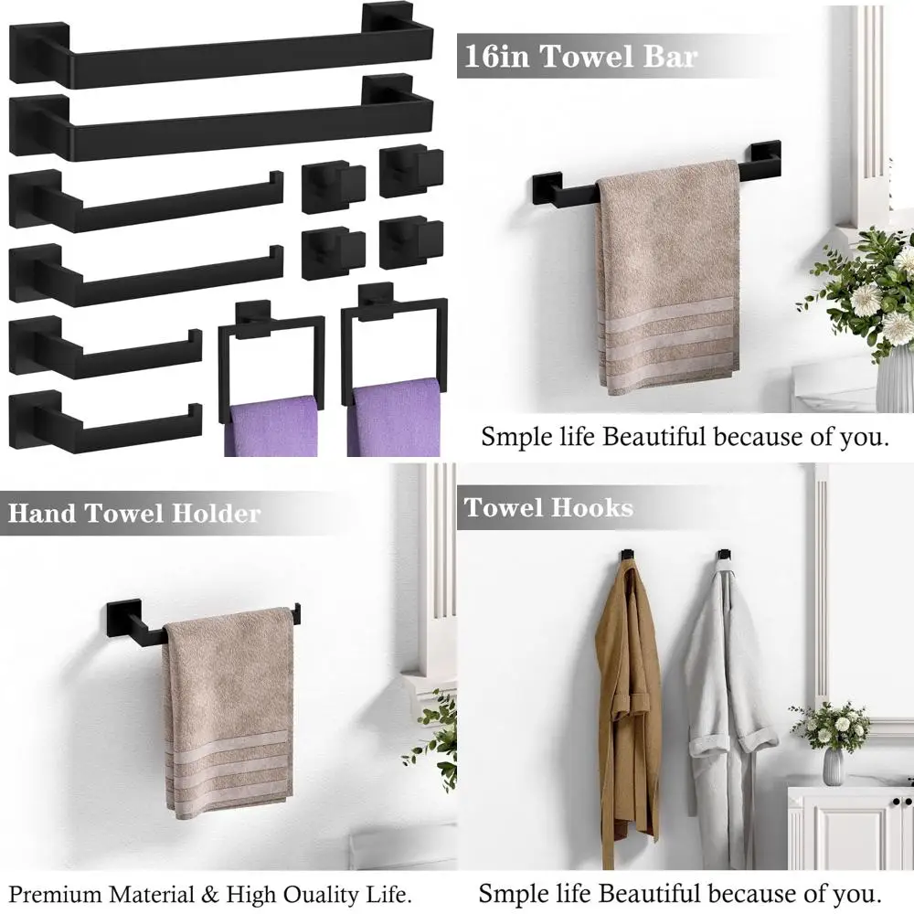 

Heavy Duty 12-Piece Matte Black Bathroom Hardware Set with Towel Rack, Hand Towel Holder, and Toilet Paper Holder