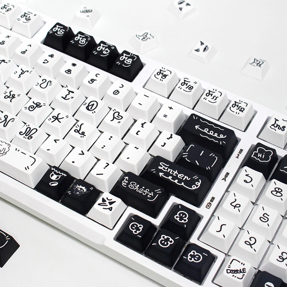 Tecla PBT Dye-Sub para Teclado mecánico de juegos, accesorio con perfil de cereza de 139 teclas, Monster Theme, 61/87/96/104, teclas minimalistas en blanco y negro