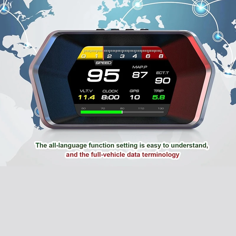 Car Heads Up Display, Car Smart Obd2 Gauge Display, Gps Speedometer With Vehicle Speed, Rpm, Fuel Consumption Voltage