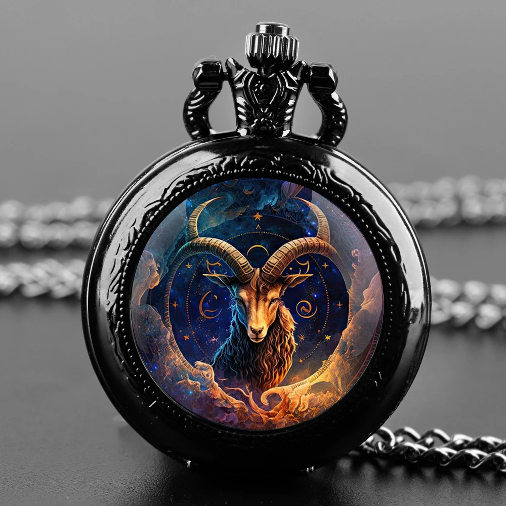 

Goat Design Glass Dome Quartz Pocket Watch With Durable Chain Arabic Numeral Dial For Men And Women Creative Gifts