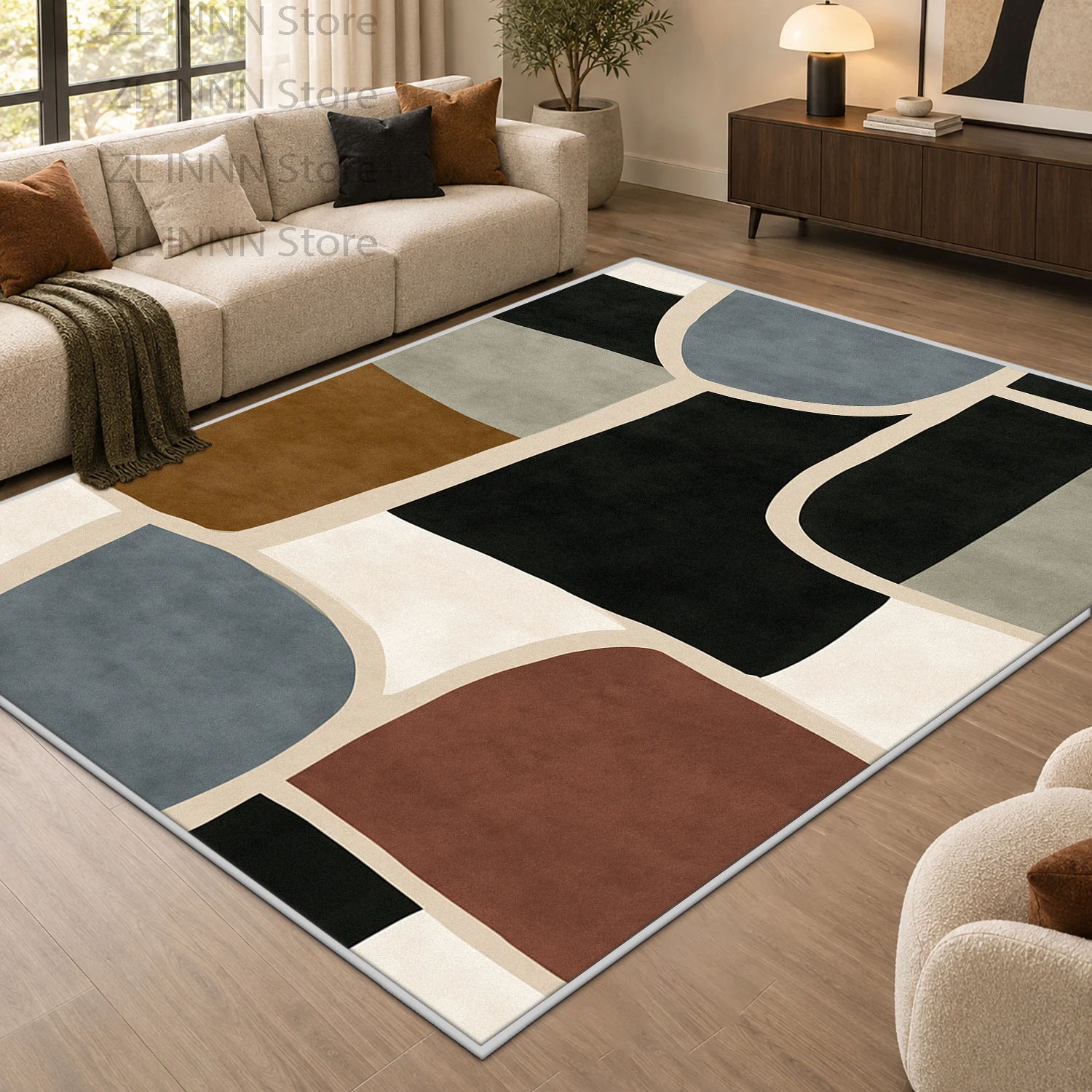 Abstract Color Block Splice Carpet Decoration Home Large Area Fluffy Plush Rugs Bedroom Sofa Bedside Non-slip Floor Mat Washable
