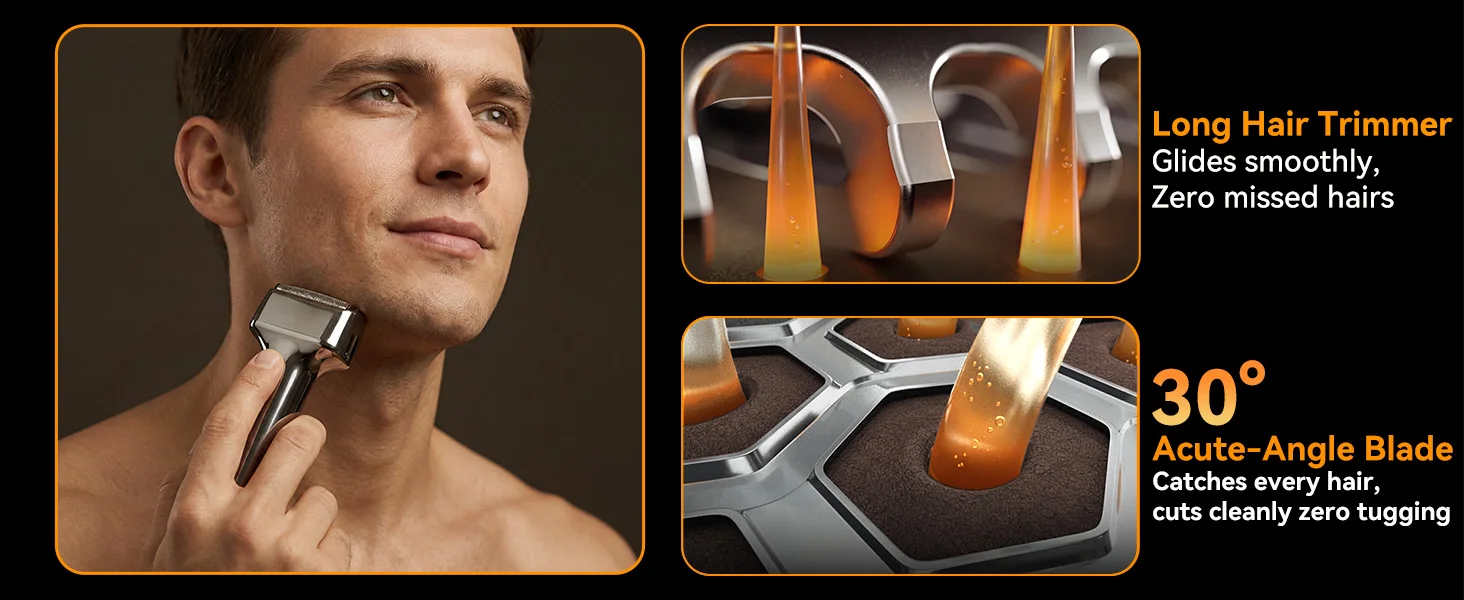 MAXGROOM 3 Schwimmende Klingen Elektrischer Rasierer IPX7 Wasserdicht Nass- und Trockenanwendung Wiederaufladbar LED-Anzeige Bartschneider für Männer Reise – Detail 2